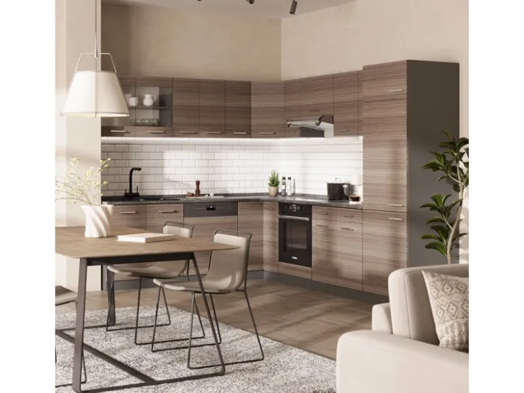 Clearance Vicco R-Line Eckküche /Anthrazit 227 x 287 cm AP Marmor ohne E-Geräte Edelgrau