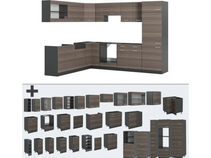 Clearance Vicco R-Line Eckküche /Anthrazit 227 x 287 cm AP Marmor ohne E-Geräte Edelgrau