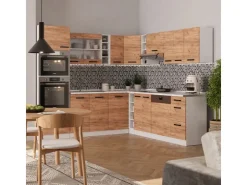 Winkelküchen<Vicco R-Line Eckküche Goldkraft Eiche/Weiß 237 x 247 cm AP Marmor ohne E-Geräte