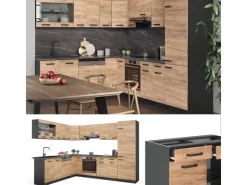 Winkelküchen<Vicco R-Line Eckküche Goldkraft Eiche/Anthrazit 227 x 287 cm AP Anthrazit ohne E-Geräte Anthrazit-Eiche
