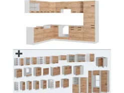 Winkelküchen|Einbauküchen<Vicco R-Line Eckküche Goldkraft Eiche/Weiß 227 x 287 cm AP Eiche ohne E-Geräte