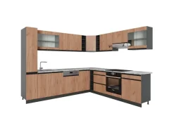 Winkelküchen<Vicco R-Line Eckküche Goldkraft Eiche/Anthrazit 257 x 277 cm J-ShapeAP Marmor ohne E-Geräte Anthrazit-Eiche