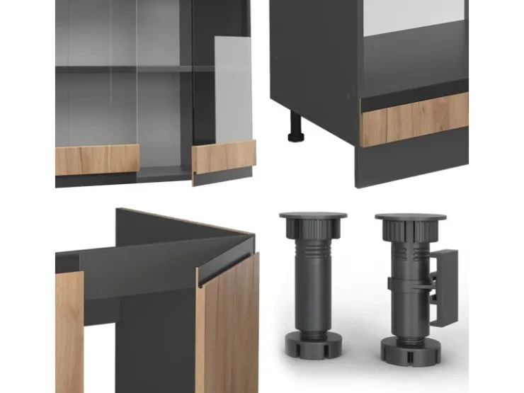 Winkelküchen<Vicco R-Line Eckküche Goldkraft Eiche/Anthrazit 257 x 277 cm J-ShapeAP Marmor ohne E-Geräte Anthrazit-Eiche
