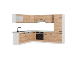 Winkelküchen<Vicco R-Line Eckküche Goldkraft /Weiß 227 x 287 cm AP Marmor ohne E-Geräte Eiche