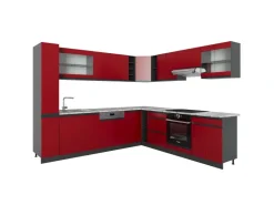 Winkelküchen<Vicco R-Line Eckküche /Anthrazit 257 x 277 cm J-ShapeAP Marmor ohne E-Geräte Rot