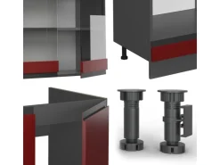 Herde|Winkelküchen<Vicco R-Line Eckküche /Anthrazit 257 x 277 cm J-ShapeAP Anthrazit ohne E-Geräte Rot