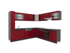 Winkelküchen<Vicco R-Line Eckküche 257 x 60 cm J-Shapeohne Arbeitsplatte ohne E-Geräte Rot