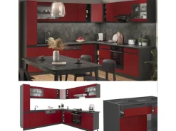 Winkelküchen<Vicco R-Line Eckküche 257 x 60 cm J-Shapeohne Arbeitsplatte ohne E-Geräte Rot