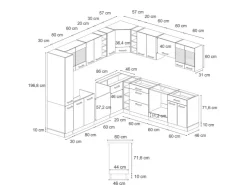 Winkelküchen<Vicco R-Line Eckküche 257 x 60 cm J-Shapeohne Arbeitsplatte ohne E-Geräte Rot