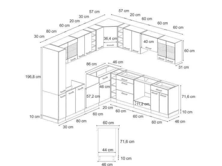 Winkelküchen<Vicco R-Line Eckküche 257 x 60 cm J-Shapeohne Arbeitsplatte ohne E-Geräte Rot