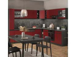 Winkelküchen<Vicco R-Line Eckküche 257 x 60 cm J-Shapeohne Arbeitsplatte ohne E-Geräte Rot