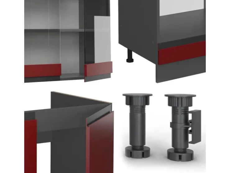 Winkelküchen<Vicco R-Line Eckküche 257 x 60 cm J-Shapeohne Arbeitsplatte ohne E-Geräte Rot