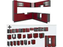 Winkelküchen<Vicco R-Line Eckküche 257 x 60 cm J-Shapeohne Arbeitsplatte ohne E-Geräte Rot