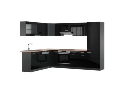 Best Vicco R-Line Eckküche /Anthrazit 227 x 287 cm AP Eiche ohne E-Geräte Schwarz Hochglanz