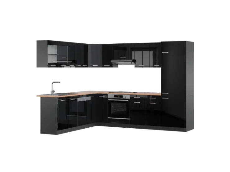 Best Vicco R-Line Eckküche /Anthrazit 227 x 287 cm AP Eiche ohne E-Geräte Schwarz Hochglanz