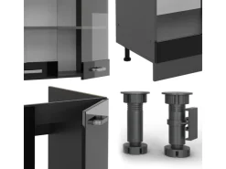 Best Vicco R-Line Eckküche /Anthrazit 227 x 287 cm AP Eiche ohne E-Geräte Schwarz Hochglanz