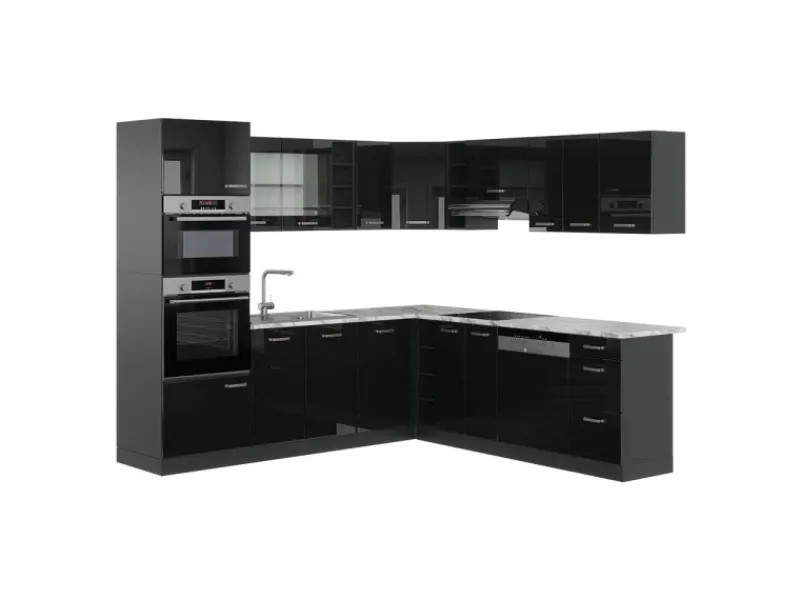 Discount Vicco R-Line Eckküche /Anthrazit 237 x 247 cm AP Marmor ohne E-Geräte Winkelküchen|Einbauküchen