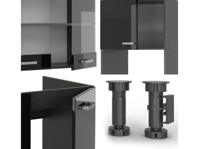 Discount Vicco R-Line Eckküche /Anthrazit 237 x 247 cm AP Marmor ohne E-Geräte Winkelküchen|Einbauküchen
