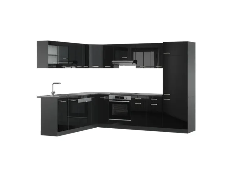 Sale Vicco R-Line Eckküche /Anthrazit 227 x 287 cm AP Anthrazit ohne E-Geräte Schwarz Hochglanz