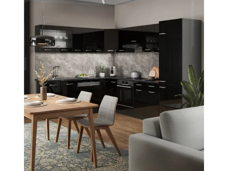 Sale Vicco R-Line Eckküche /Anthrazit 227 x 287 cm AP Anthrazit ohne E-Geräte Schwarz Hochglanz