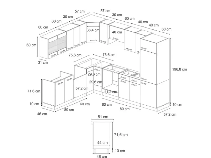 Winkelküchen|Einbauküchen<Vicco R-Line Eckküche /Weiß 227 x 287 cm AP Anthrazit ohne E-Geräte Schwarz Hochglanz
