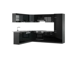 Gefrierschränke|Kochfelder<Vicco R-Line Eckküche /Anthrazit 227 x 287 cm AP Marmor ohne E-Geräte Schwarz Hochglanz