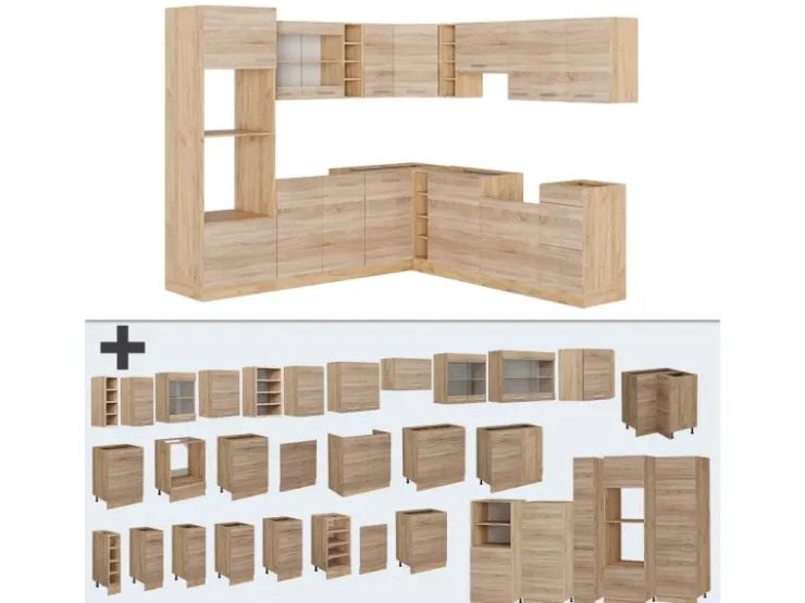 Winkelküchen|Einbauküchen<Vicco R-Line Eckküche Sonoma/Goldkraft Eiche 237 x 247 cm AP Eiche ohne E-Geräte Sonoma Eiche