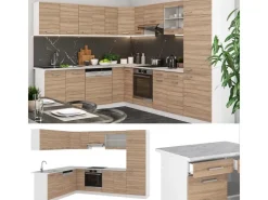 Winkelküchen|Kühlschränke<Vicco R-Line Eckküche Sonoma/Weiß 227 x 287 cm AP Eiche ohne E-Geräte Sonoma-Weiß