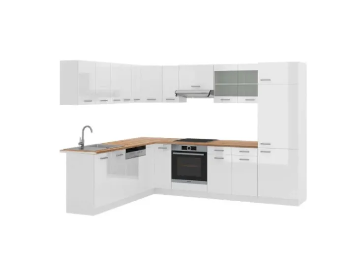 Winkelküchen|Zubehör Für Küchenarmatur<Vicco R-Line Eckküche Hochglanz/ 227 x 287 cm AP Eiche ohne E-Geräte Weiß