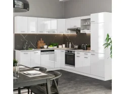 Winkelküchen|Zubehör Für Küchenarmatur<Vicco R-Line Eckküche Hochglanz/ 227 x 287 cm AP Eiche ohne E-Geräte Weiß