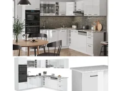 Winkelküchen|Küchenregale<Vicco R-Line Eckküche Hochglanz/ 237 x 60 cm ohne Arbeitsplatte ohne E-Geräte Weiß