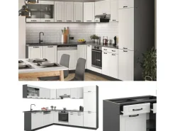 Winkelküchen<Vicco R-Line Eckküche Weiß Landhaus/Anthrazit 227 x 287 cm AP Eiche ohne E-Geräte Weiß Strukturiert