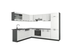 Outlet Vicco R-Line Eckküche Weiß Landhaus/Anthrazit 227 x 287 cm ohne Arbeitsplatte ohne E-Geräte Weiß Strukturiert