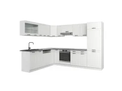 Winkelküchen<Vicco R-Line Eckküche Weiß Landhaus/Weiß 227 x 287 cm AP Anthrazit ohne E-Geräte Weiß-Strukturiert