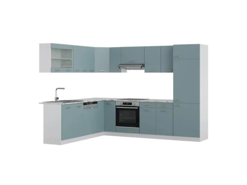 New Vicco R-Line Einbauküche Blau-Grau 227 x 287 cm ohne Arbeitsplatte ohne E-Geräte Einbauküchen|Winkelküchen