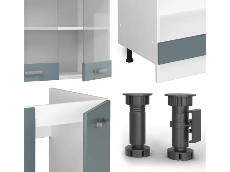 New Vicco R-Line Einbauküche Blau-Grau 227 x 287 cm ohne Arbeitsplatte ohne E-Geräte Einbauküchen|Winkelküchen