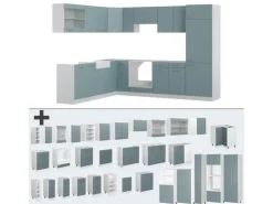 New Vicco R-Line Einbauküche Blau-Grau 227 x 287 cm ohne Arbeitsplatte ohne E-Geräte Einbauküchen|Winkelküchen