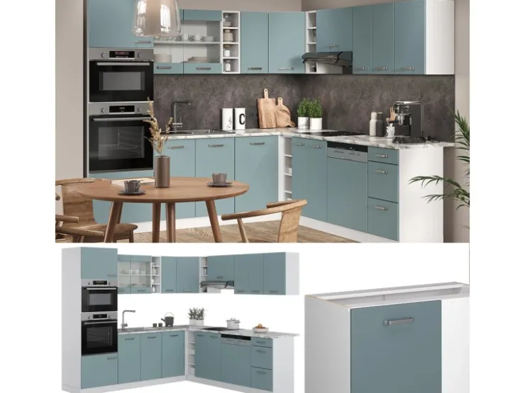 Best Vicco R-Line Einbauküche Blau-Grau/Weiß 237 x 60 cm ohne Arbeitsplatte ohne E-Geräte Blaugrau