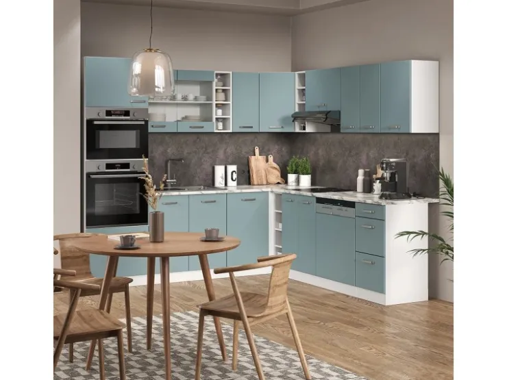 Best Vicco R-Line Einbauküche Blau-Grau/Weiß 237 x 60 cm ohne Arbeitsplatte ohne E-Geräte Blaugrau