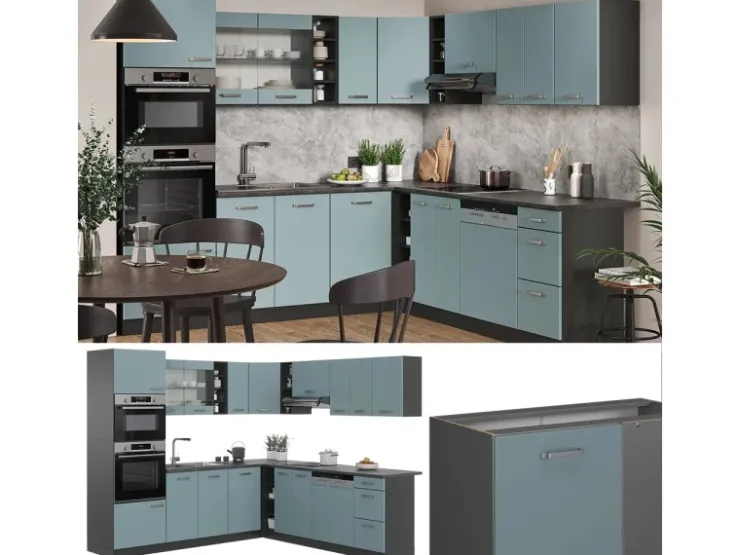 Online Vicco R-Line Einbauküche Blau-Grau/Anthrazit 237 x 60 cm ohne Arbeitsplatte ohne E-Geräte Blaugrau