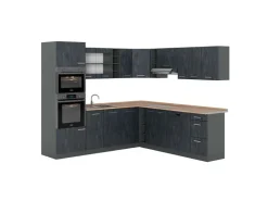 New Vicco R-Line Einbauküche in L-Form Schwarz Beton/Anthrazit 237 x 247 cm AP Eiche ohne E-Geräte Beton Anthrazit