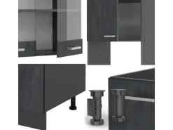 New Vicco R-Line Einbauküche in L-Form Schwarz Beton/Anthrazit 237 x 247 cm AP Eiche ohne E-Geräte Beton Anthrazit