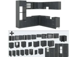 New Vicco R-Line Einbauküche in L-Form Schwarz Beton/Anthrazit 237 x 247 cm AP Eiche ohne E-Geräte Beton Anthrazit