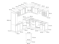 Winkelküchen|Einbauküchen<Vicco R-Line Einbauküche in L-Form Schwarz Beton/Weiß 237 x 247 cm AP Eiche ohne E-Geräte Beton Dunkelgrau
