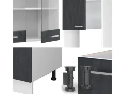 Winkelküchen|Einbauküchen<Vicco R-Line Einbauküche in L-Form Schwarz Beton/Weiß 237 x 247 cm AP Eiche ohne E-Geräte Beton Dunkelgrau