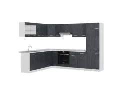 Vicco R-Line Einbauküche in L-Form Schwarz Beton/Weiß 227 x 287 cm ohne Arbeitsplatte ohne E-Geräte Beton Dunkelgrau