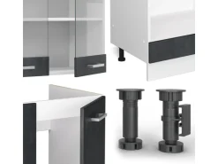 Vicco R-Line Einbauküche in L-Form Schwarz Beton/Weiß 227 x 287 cm ohne Arbeitsplatte ohne E-Geräte Beton Dunkelgrau