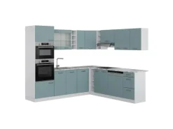 Winkelküchen<Vicco R-Line Einbauküche in L-Form Blau-Grau 237 x 60 cm AP Marmor ohne E-Geräte Blaugrau