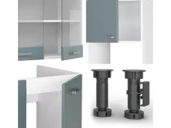Winkelküchen<Vicco R-Line Einbauküche in L-Form Blau-Grau 237 x 60 cm AP Marmor ohne E-Geräte Blaugrau