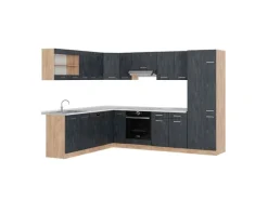 Vicco R-Line Einbauküche in L-Form Schwarz Beton/Goldkraft Eiche 227 x 287 cm AP Marmor ohne E-Geräte Winkelküchen|Einbauküchen